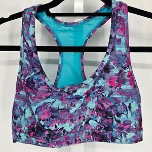 Balance Collection Sz M Racerback Sports Bra Medium Impact Purple Blue Floral